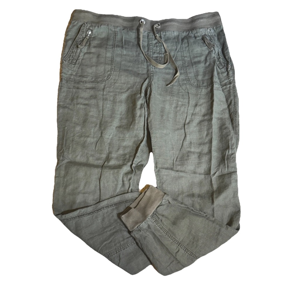 INC Pants Green Women's Petite Size 12P Womens Pocket Linen Solid Drawstring